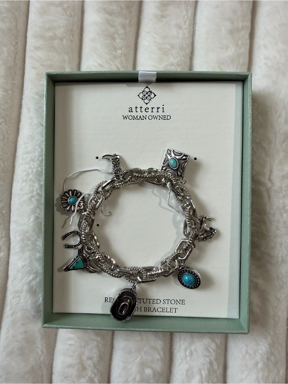 atterri Silver Charm Bracelet with Turquoise Accents